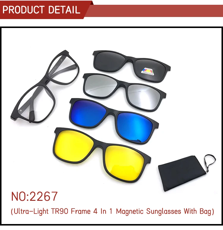 Performance Eyewear for Men Women Black Polarized Mirror Night Vision  Sunglasses UV400 Lenses TR90 Magnetic Clip Glasses