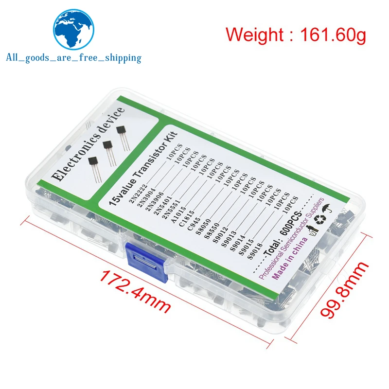 Transistor 200 Pezzi BC327 BC337 2N2222 2N2907 2N3904 2N3906 S8050 S8550 A1015 C1815 Kit - Foto 9