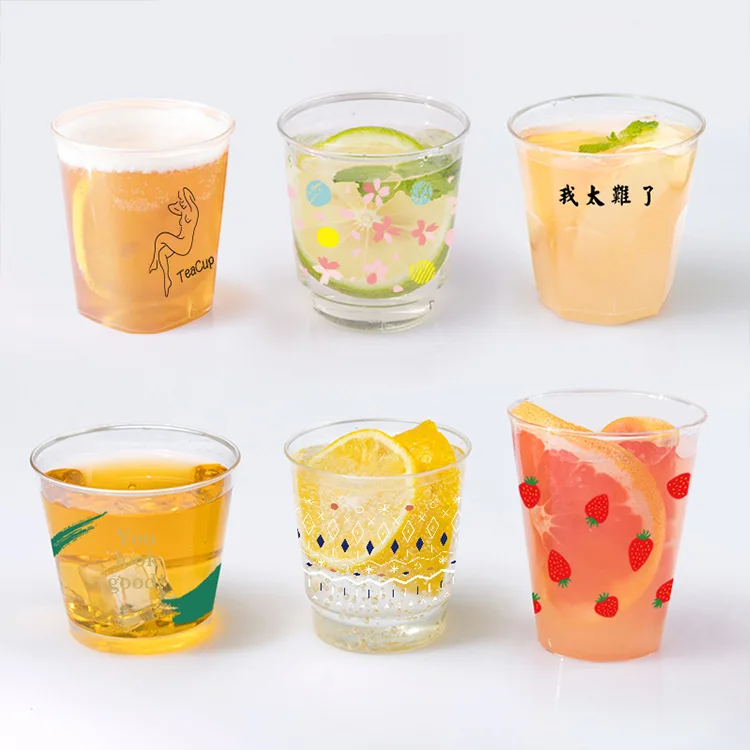 Customized printing disposable cups plastic aviation ps hard plastic creative drinking cups hospitality cup