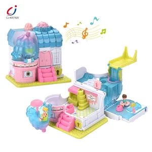 Chengji Portable Doll House Surprise Theme Toy Kids Role Playing Game 3d Folding Sweet Candy Mini Dollhouse with Music and Light