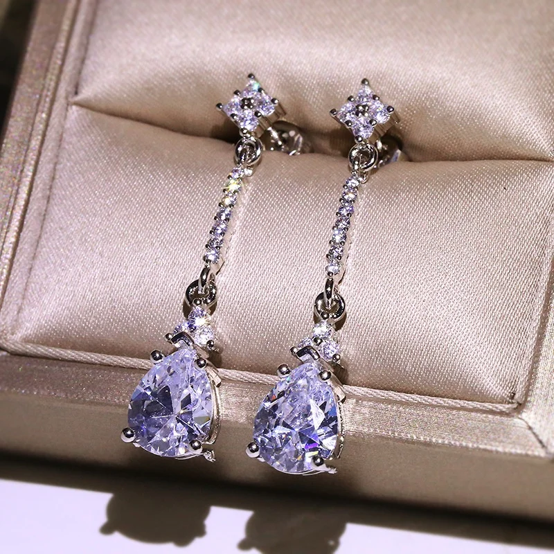 Fashion Star Crystal Zircon Dangle Stud Earrings Women Wedding Jewelry Gift Hot