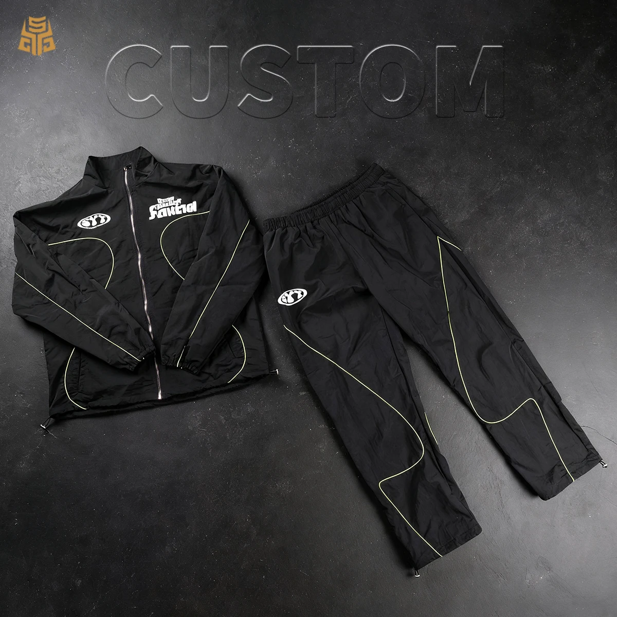 Mens Sweatpants and Hoodie Set Zip up Custom Design Oversized Streetwear Elasticwaist Reflective Strip Jacket Tracksuit