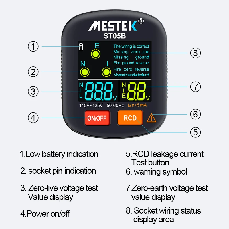 ST05B Socket Standard  US Ground Tester US  Plug Industrial Electric Wall Socket Cheap GFCI RCD Digital Black Socket