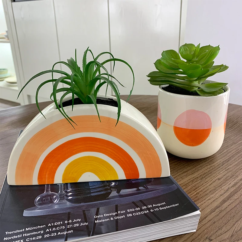 Радужный керамический подвесной горшок для домашнего декора