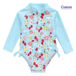 OEKO TEX Custom Baby Swimwear Beachwear Manufacturers Girl Swim Long Sleeve Toddler Swimming Suit Kids One Piece Swimsuit