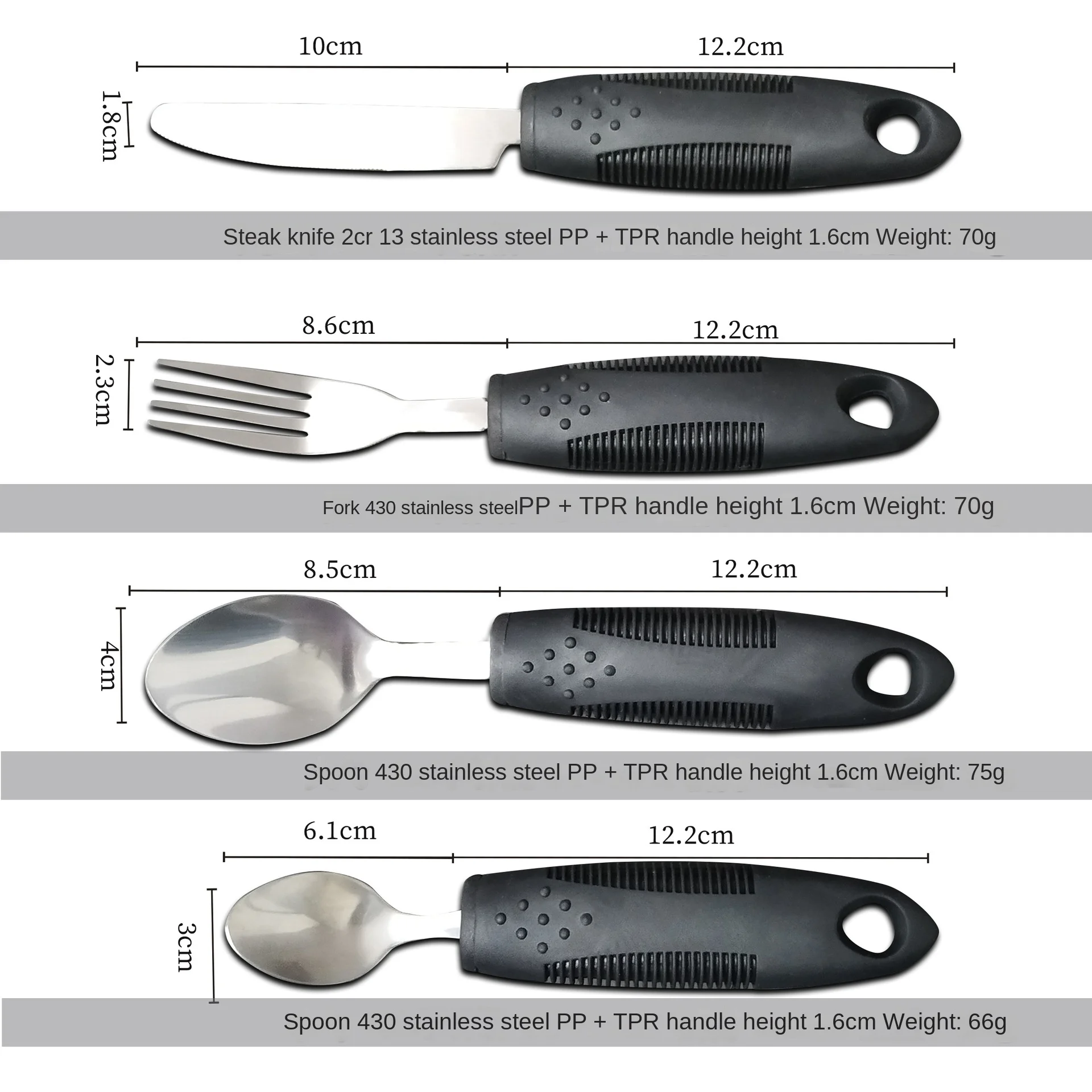 Stainless Steel Plastic Handle Antishake Adaptive Tableware For