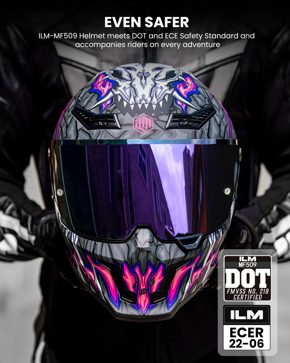 ILM MF509 Full Face Motorcycle Helmet - DOT/ECE Approved, New 