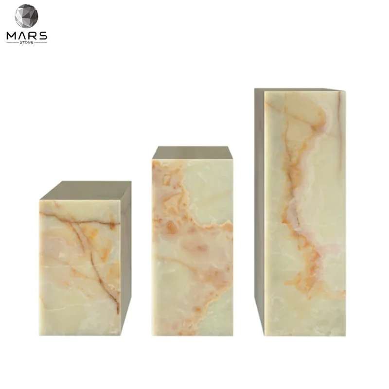 Natural Stone Square Block Light Green Onyx Marble Plinth Cube Coffee Table Side Table