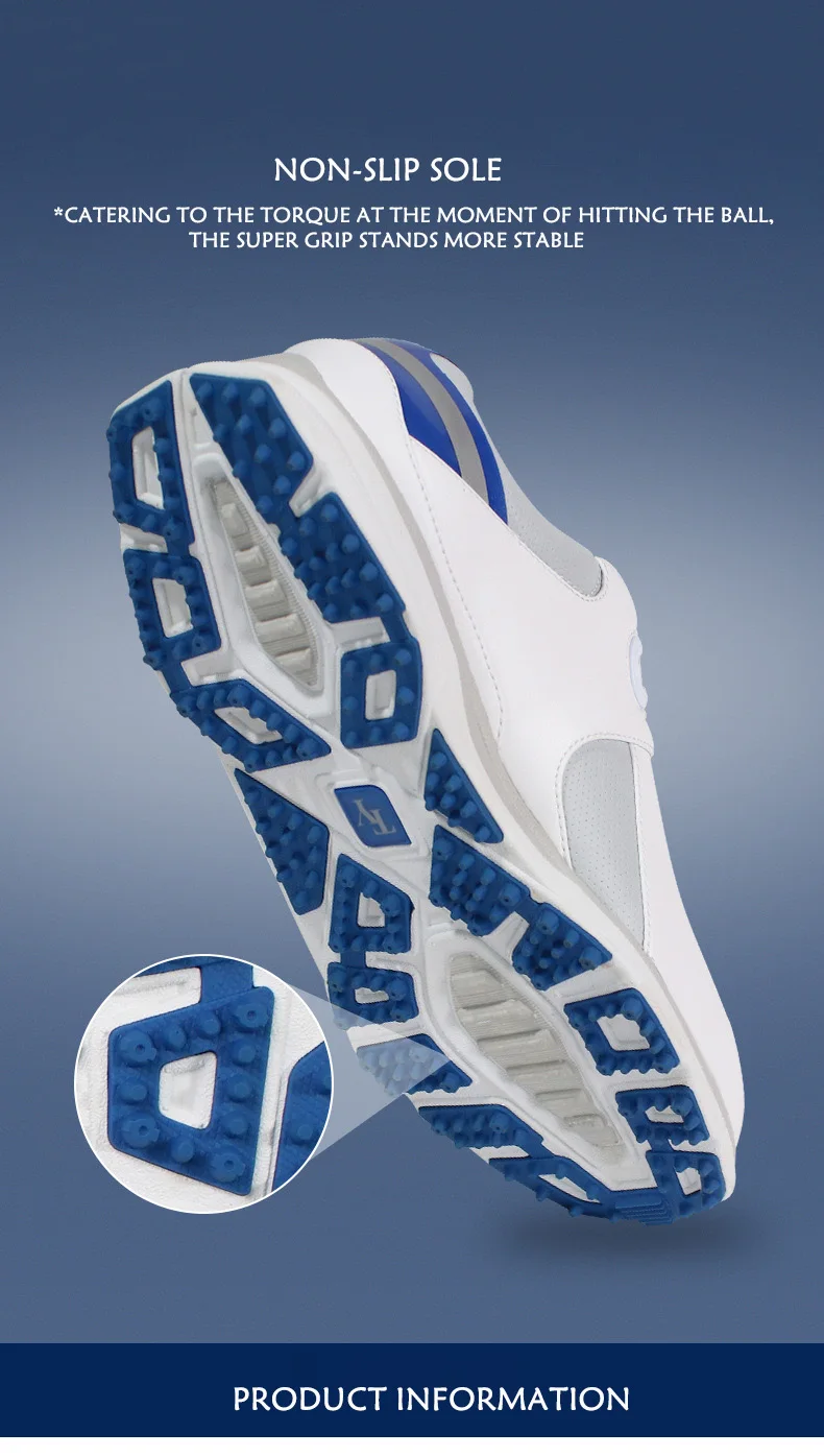 Men's golf shoes waterproof non-slip breathable sports casual white fixed nail microfiber shoes