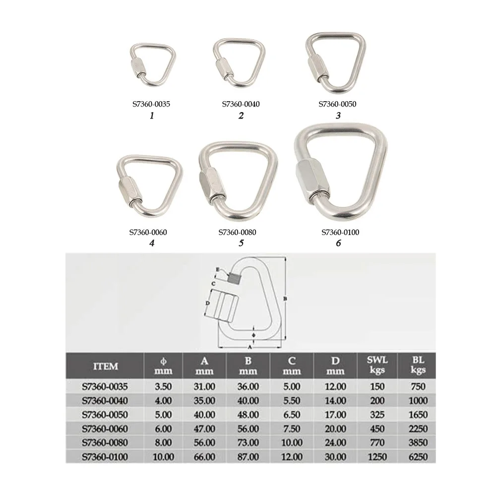 Stainless Steel Triangle Quick Link Locking Carabiner Hanging Hook Buckle  for Outdoor Camping Hiking