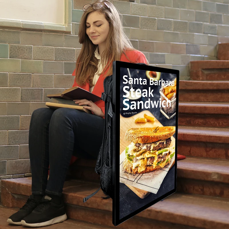 Backpack Walking Billboard 27 Inch Indoor Outdoor Android LCD Advertising Players Mobile Digital Signage Display