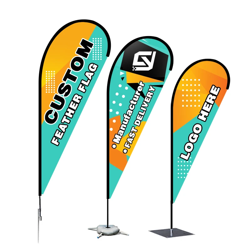Outdoor Custom Logo Design Printed Custom Flying Feather Teardrop Beach Flag Banner with Poles Spike Cross Base for Advertising