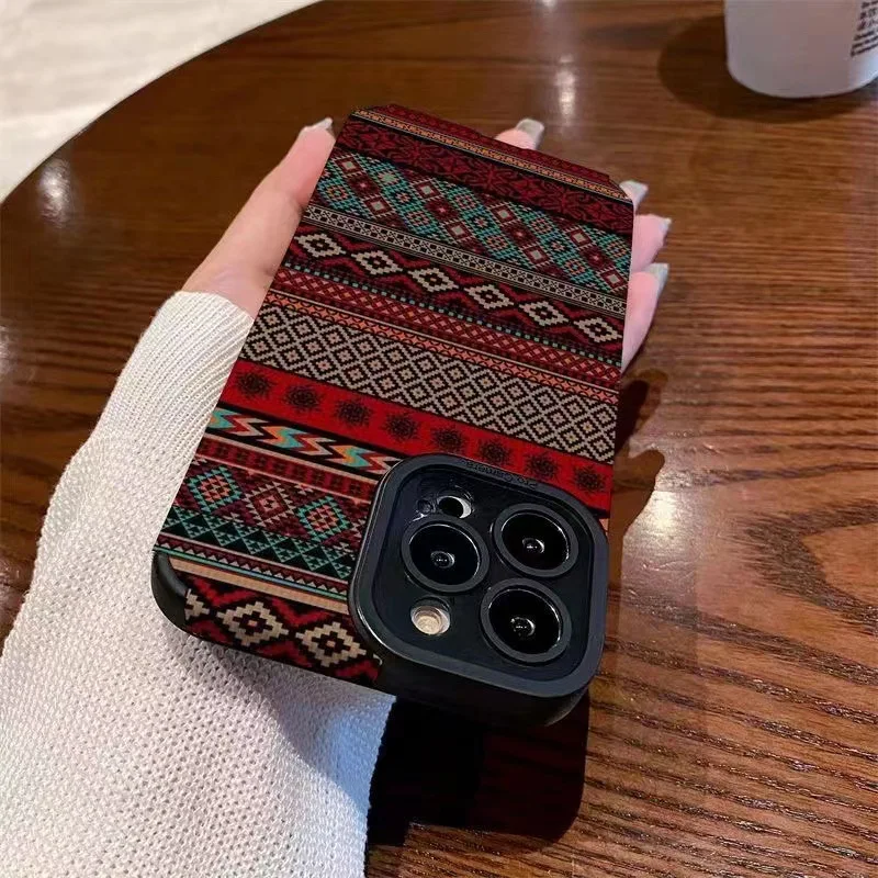 Newest National Pattern Printing TPU Artificial Leather Mobile Phone Cover Case For Iphone 7 8 X Xr Xs 11 12 13 14 15 16 Pro Max
