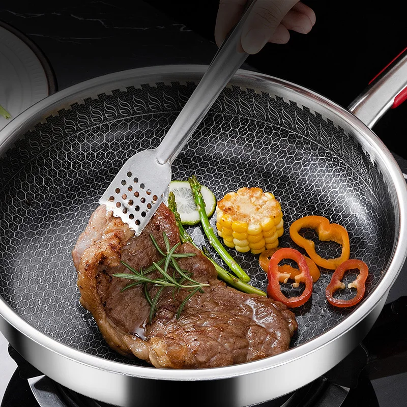 Hot Selling Pure Cook Cooking Pan Steak Induction Honeycomb Coating Panci  Frypan Non Stick Stainless Steel Frying Pan
