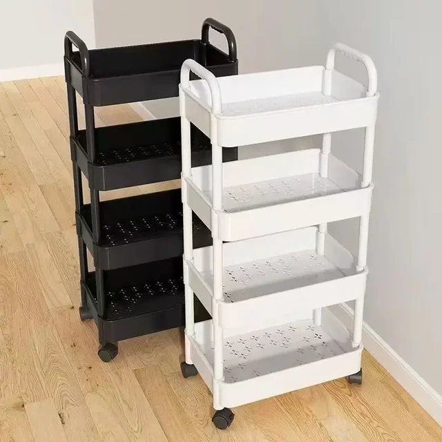PP Plastic Multilayer Kitchen Storage Rack Mobile Wheeled Organizer Crack Shelf Display Sundries Shelves Design