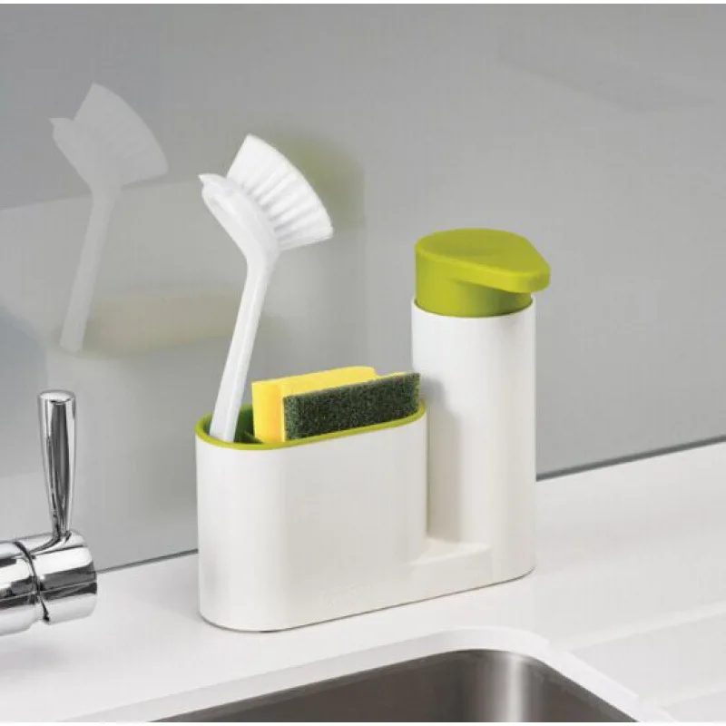 Distributeur de savon pour les mains multifonctionnel, éponge brosse à vaisselle, boîte de rangement de cuisine