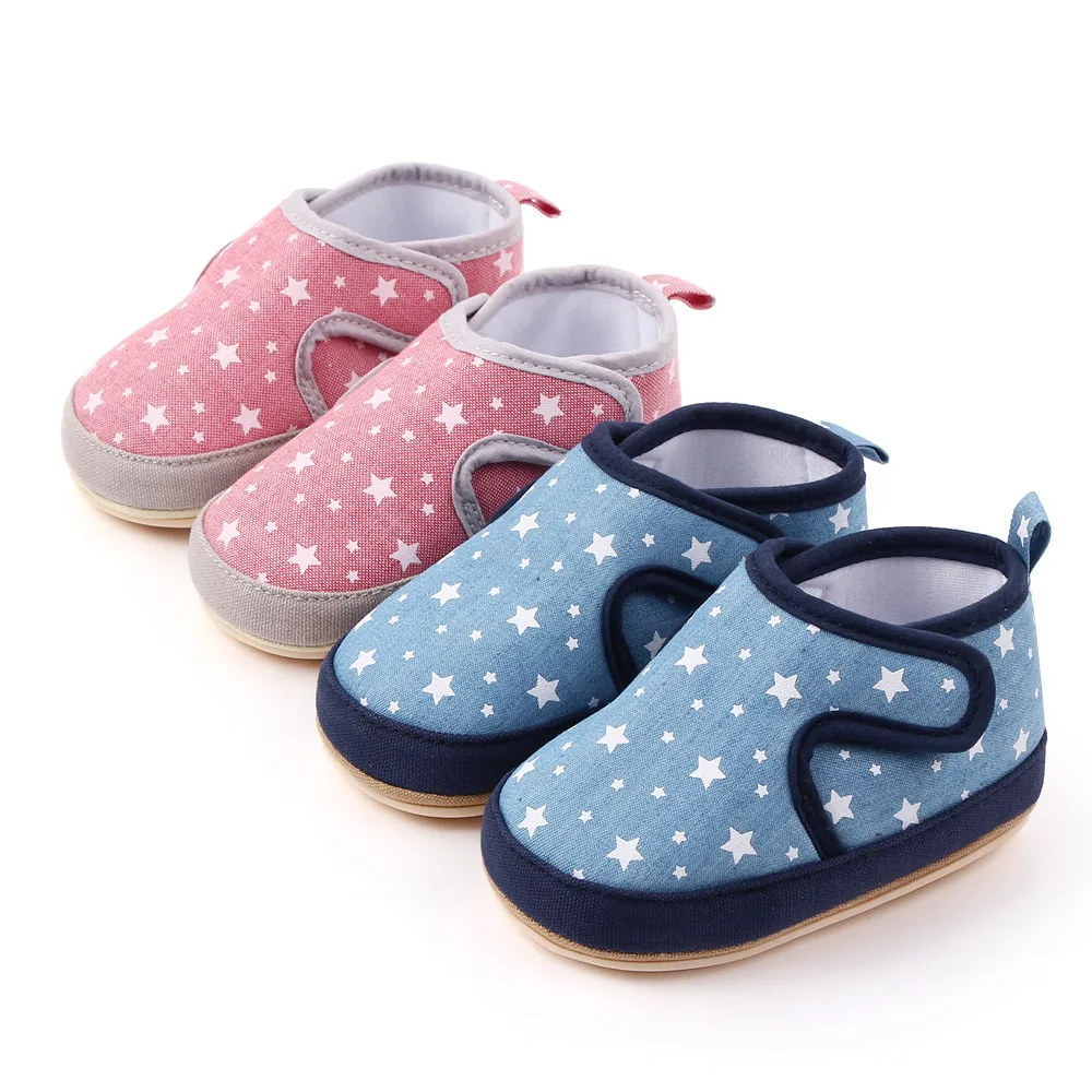 0-1 year old infants solid color star linen double patch baby casual cute toddler shoes