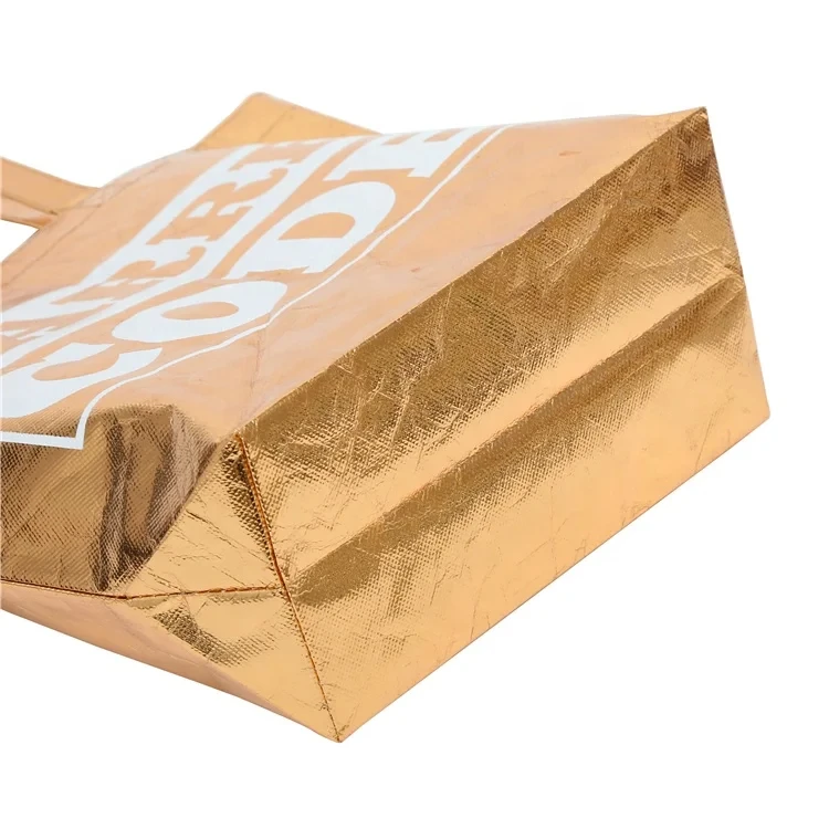 שקיות קניות בד לא תפורות מרופדות, איכות OEM, מותאמות אישית, מרווח גדול, אופייני, צבע זהב