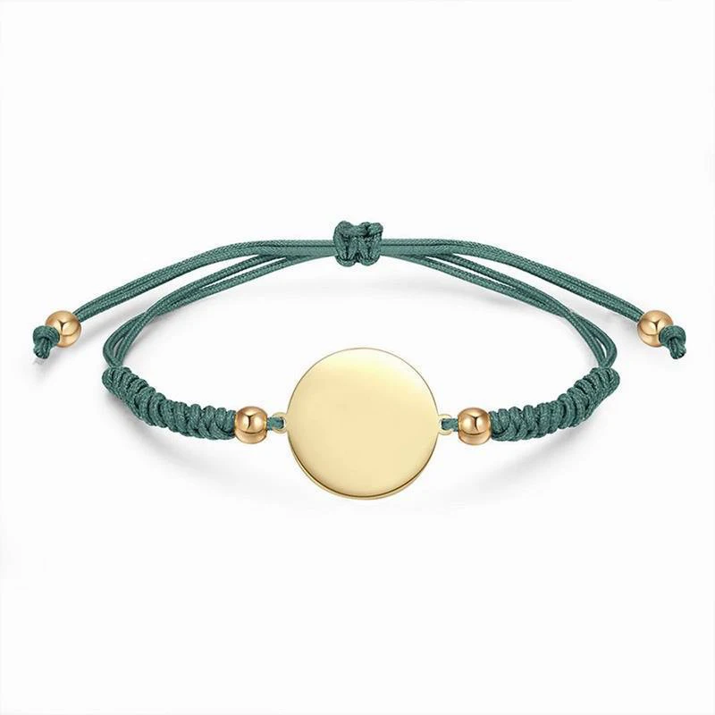 Waterproof Stainless Steel Blank Bracelets for Laser Engraving Fashion 18K Gold Disc Charm String Braided Adjustable Bracelets