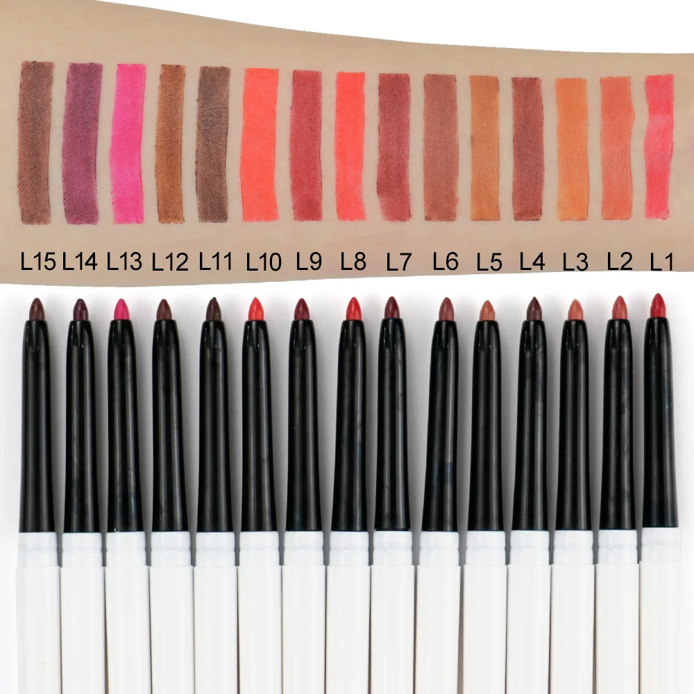 Muting Makeup Princess Private Label 15 Colors Lip Liner Vegan Nude Retractable Clear Waterproof Lip Liner
