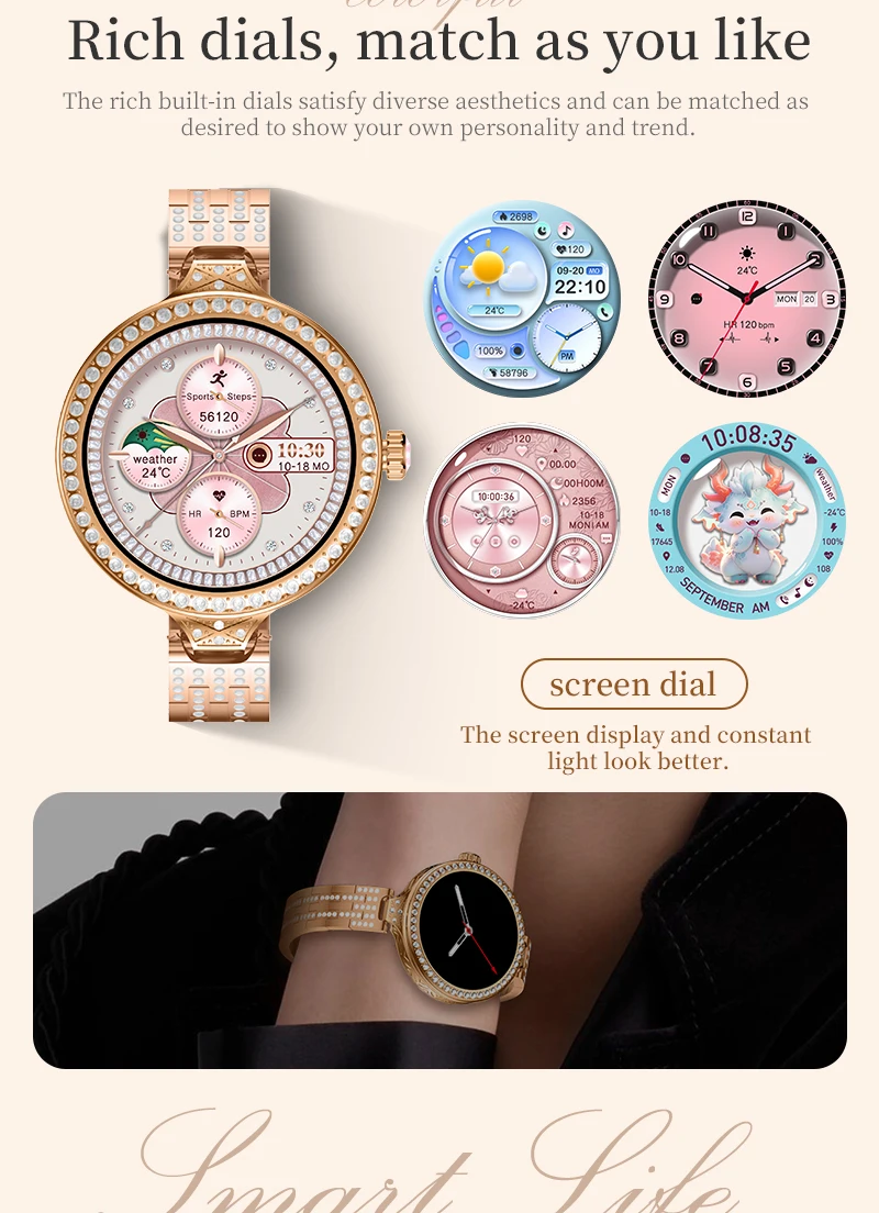 2024 HW16 mini Smart Watch Ladies Diamond Steel Band Lady Smart Bracelet Waterproof NFC Smartwatch for Women Fashion Jewelry Set