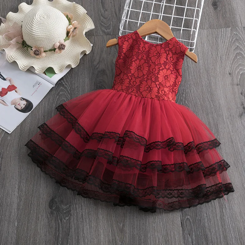 Ropa infantil China rojo sin mangas corto princesa flor niña boda