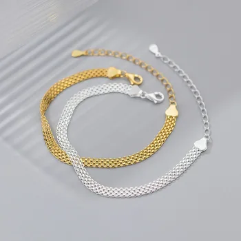 wholesale silver jewelry 925 sterling silver simple minimalist wide flat weave woven gold plated 925 silver bracelets for women