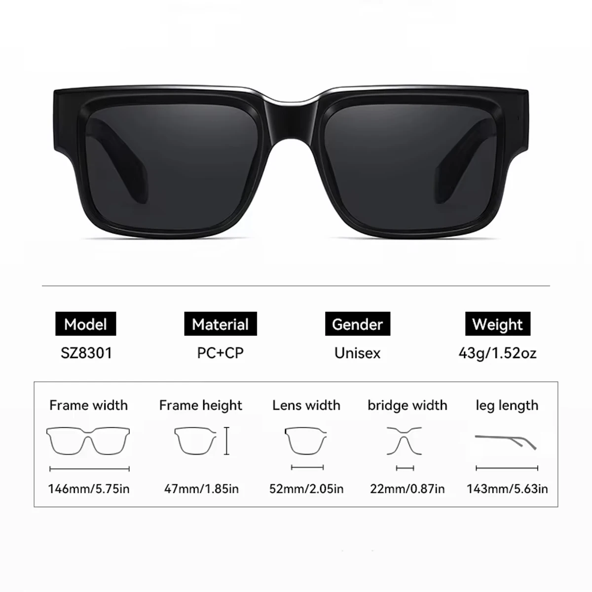 Lunettes de soleil carrées pour hommes, monture épaisse, polarisées, protection UV, en plastique, taille 2026._voghion.com