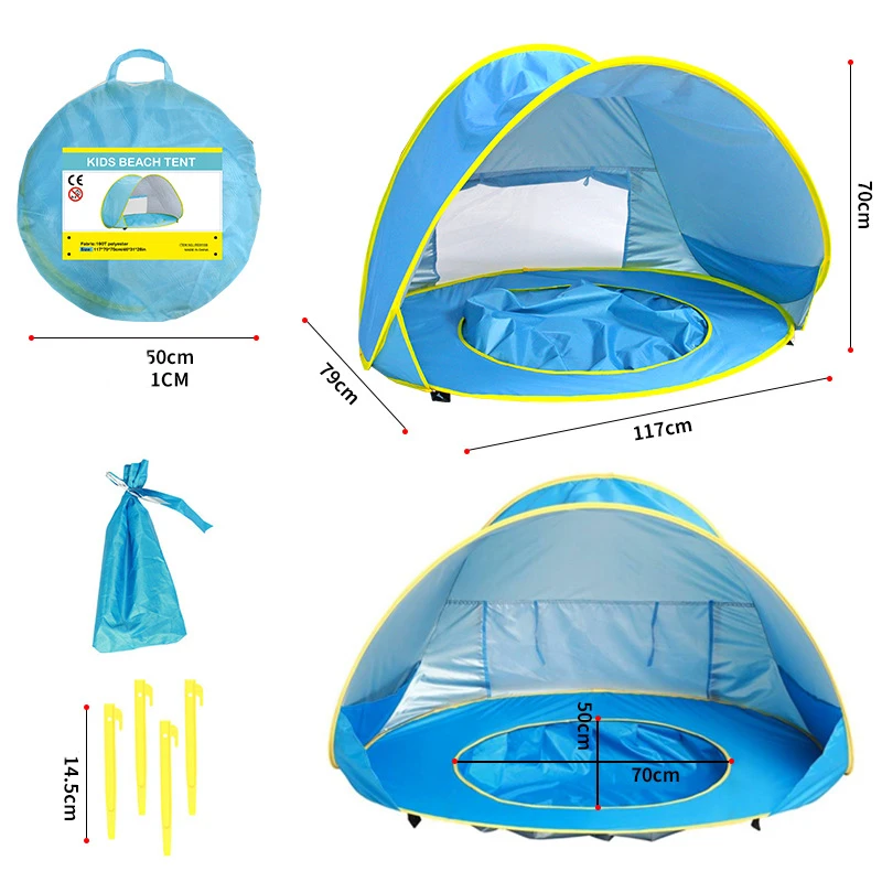 cheap wholesale kids play pop-up portable foldable baby beach tent with pool factory