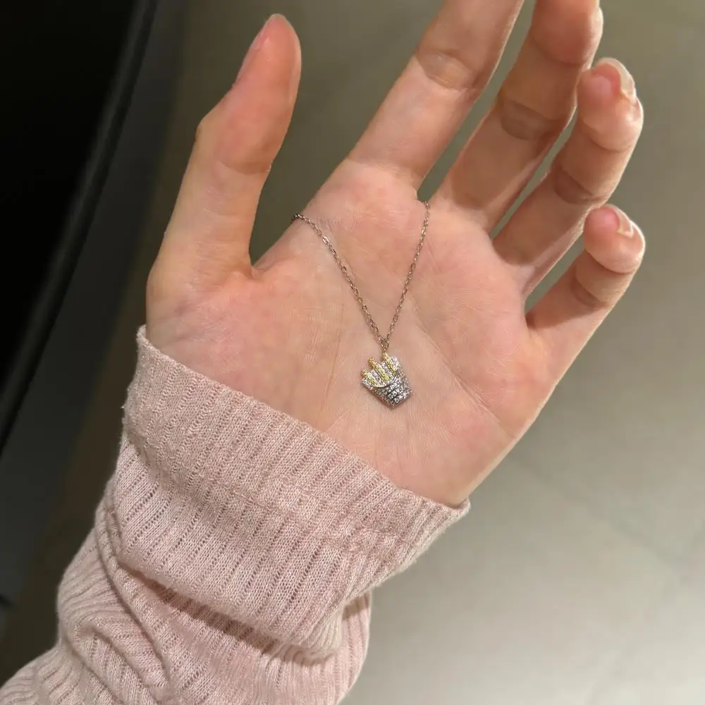 KAKODIY cartoon style 925 sterling silver fine Jewelry for Women 5A cubic zirconia pendant French fries shape necklace detail 8
