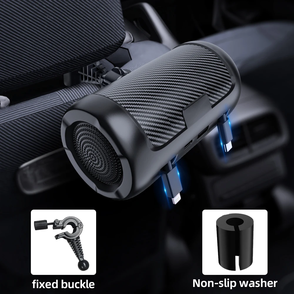 Station De Charge Voiture 3 En 1 Sur Appui-tête - 3 Câbles (USB-C, Lightning, Micro-USB) Avec Dérouleur