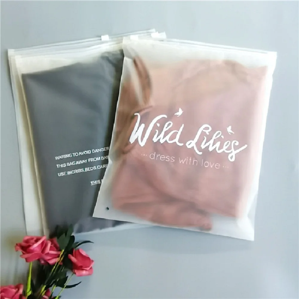 Custom Printed T Shirt Packaging Zipper Bag Slider Zip Lock Frosted 