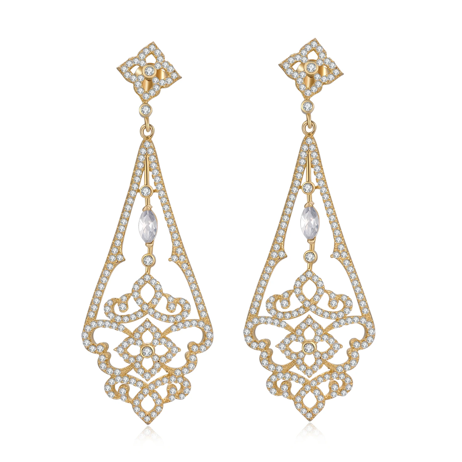 Luxury women 925 Sterling Silver Gold Plated Earrings wedding Earrings Drop Wholesale Arabic Jewelry(图3)