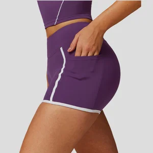 Women's High-Waisted Sports Fitness Shorts Breathable Quick Dry Scrunch Butt Yoga Shorts with Nude Pocket Solid Pattern