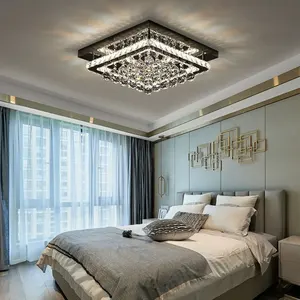 Hot Selling Modern LED K9 Crystal Ceiling Light Intelligent Square Light Panel Stainless Steel Base for Bedroom Living Room IP44