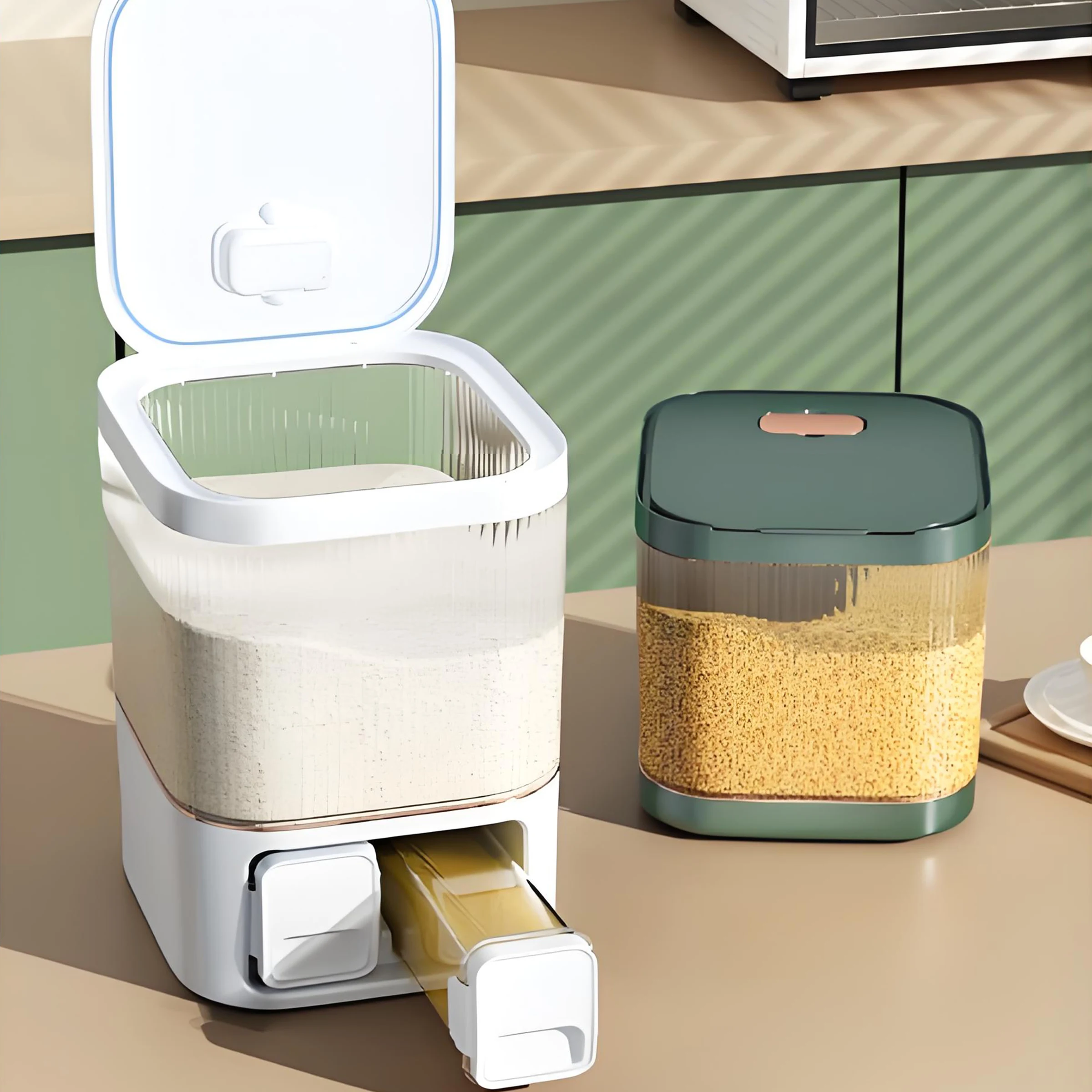 Big Capacity Moisture-Proof Insect-Proof Plastic Storage Jar Sealed Metered Grain Dispenser Kitchen Food Container PET Material
