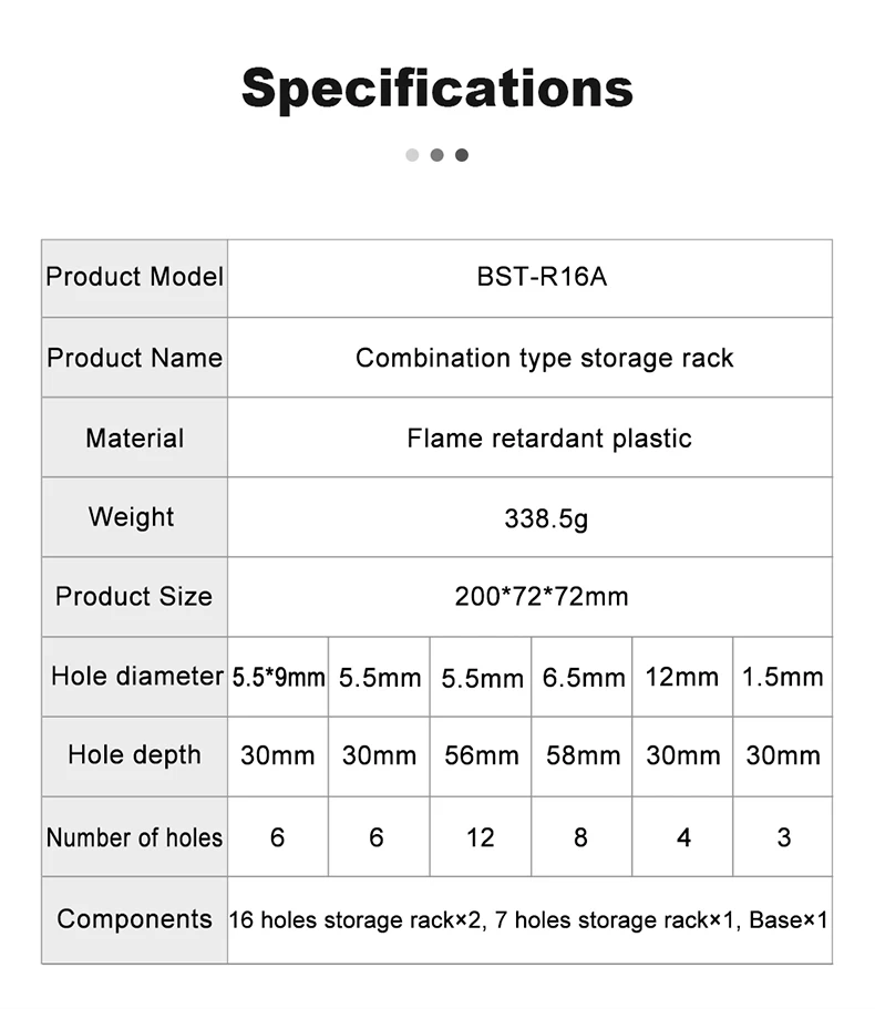 BST-R16AFlame Retardant Repair Tools Rack Holder Rack Plier Screwdriver Solder Iron Tip Organizer Storage Display Rack