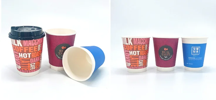 Dayu Custom High Quality Disposable Ripple Wall Coffee Cups with lids for coffee hot drink Recyclable  Compostable paper cups