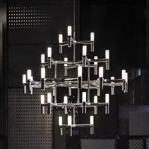 Creative Designer Chandelier Metal Long Tube Black Modern Led Staircase Hanging Pendant Lighting