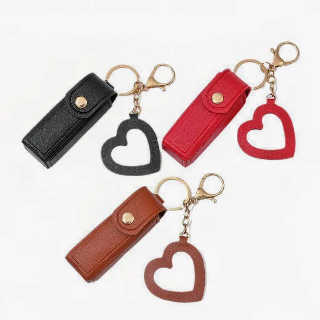 High Quality Pu Leather Keychain Hot Sell Lipstick Holder Keychain 