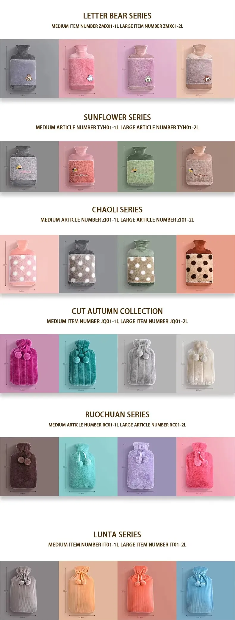product 2l large capacity  cute pom pom decorative hot water bottle with leak proof natural rubber core  soft plush removable cover-1