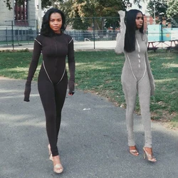 Kliou Autumn Full Long Sleeve Zipper Women Jumpsuits Striped Stretchy Activewear Fitness Sporty Workout Skinny Bodysuit Outfits