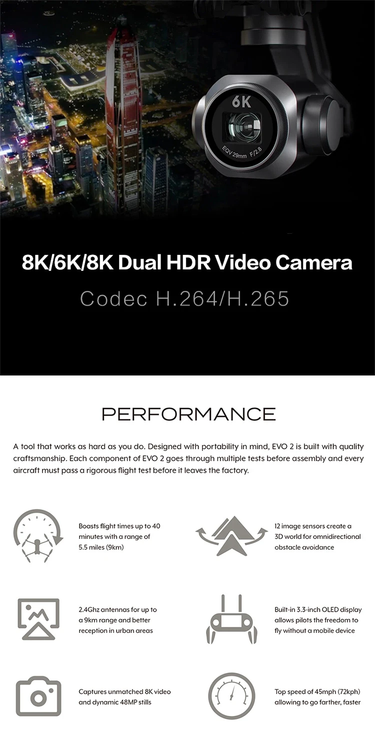 Rugged Bundle Foldable High Quality Better Than D ji Combo Helicopter Autel Evo 2 Pro 6K Camera Drone