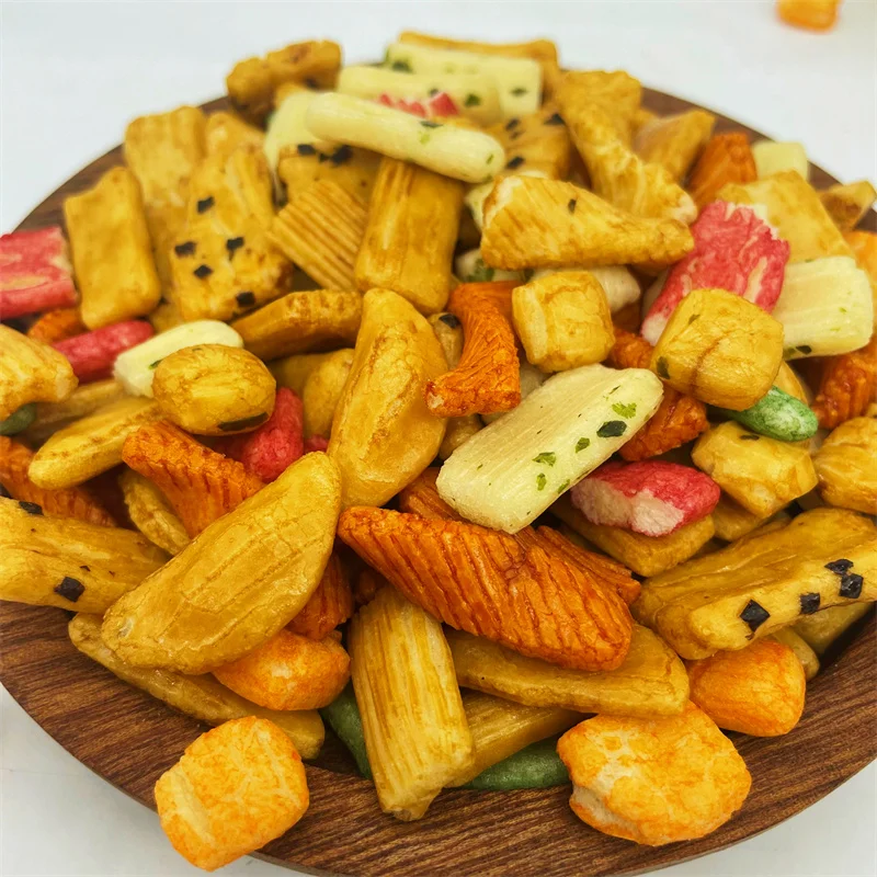 Authentic Asian Snack Japanese Senbei Rice Crackers Mixed with Crispy Peanuts Baked and Salted Packaged in a Bag