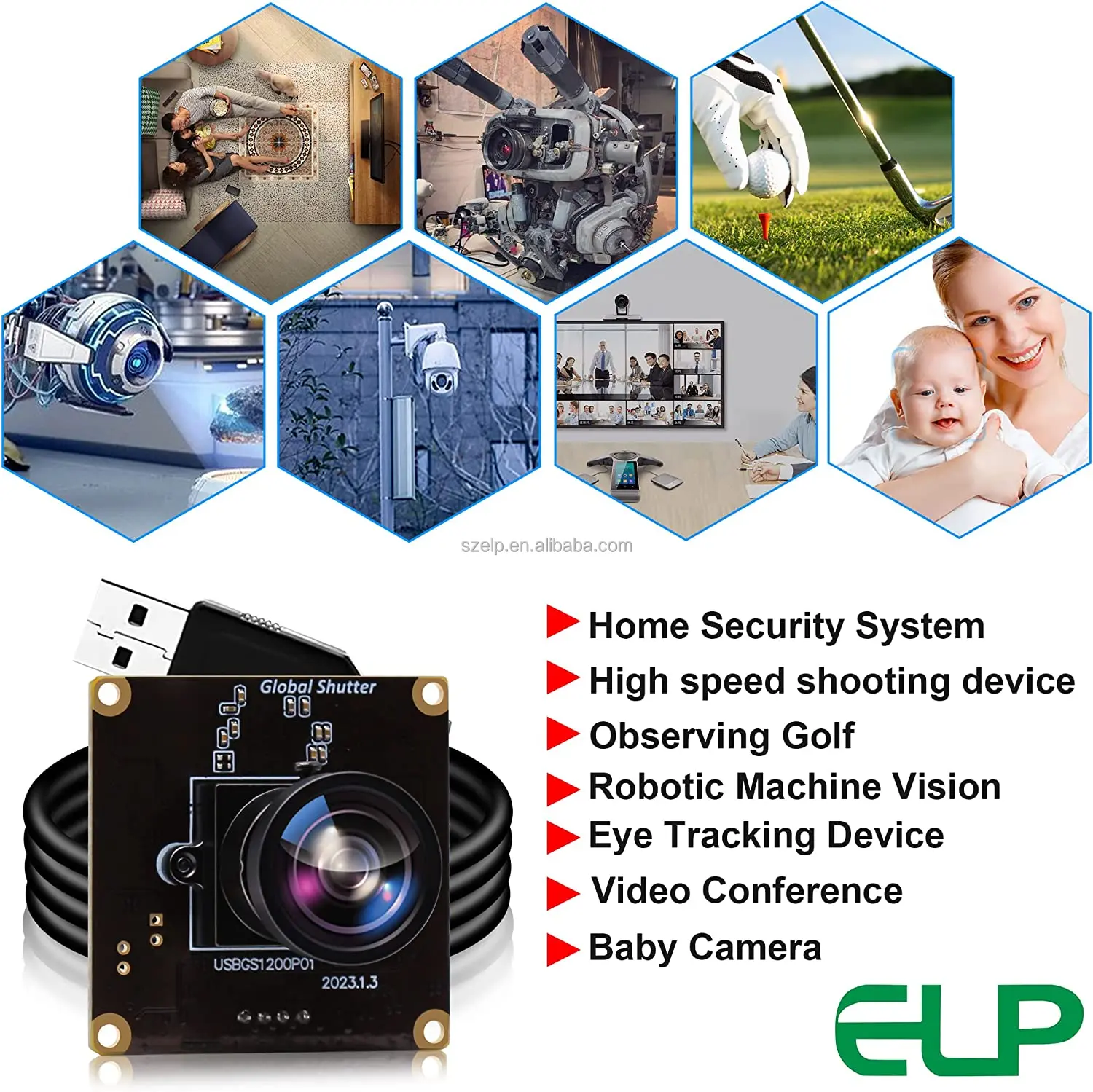 ELP High Speed 1080P 90FPS Global Shutter USB Camera Module Mini UVC  Camera with 120 Degree No Distortion Lens