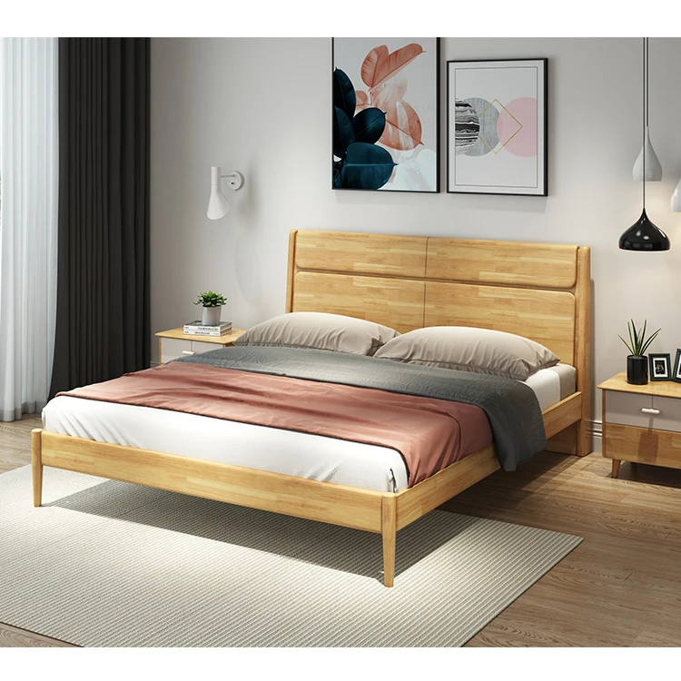 In stock 1.8m oak wood color beds wardrobe bedroom furniture for villa luxury bedroom