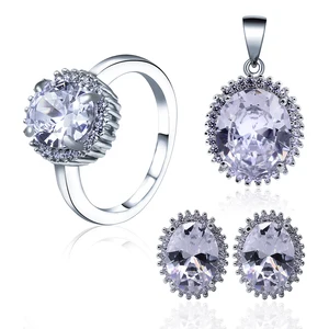 Classic Engagement 925 Sterling Silver Jewelry Sets Aaa Crystal Rhodium Plating Oval Gemstone Bridal Set Jewelry