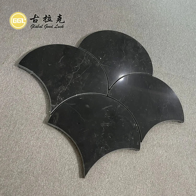 Fan Shape Stone Nero Marquina Marble Black Mosaic Tile for Home Decoration supplier