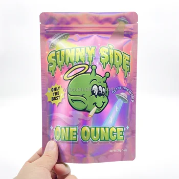 In Stock Smell Proof 3.5G Holographic Zipper Ziplock Stand up Pouch Mylar Bags Custom Printed for Candy