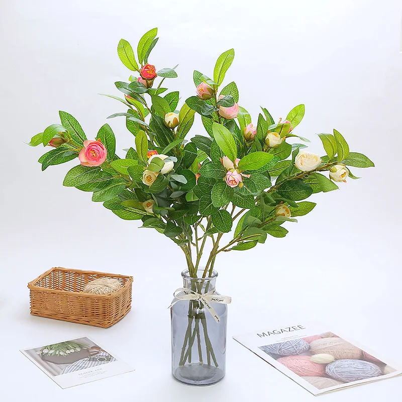 Flores Artificiales De Seda Para Decoración Del Hogar,Adornos De Mesa En  Maceta,Material De Arreglo De Flores De Boda,Camelia Individual - Buy  Simulación De Longitud Artificial Peonías Ramo De Flores Té Artificiales De